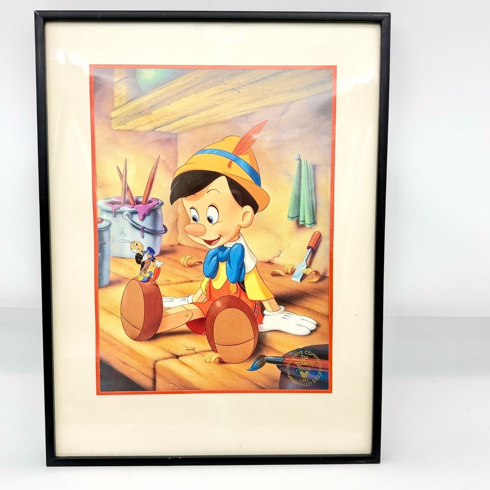 VTG 1993 Disney Store Pinocchio Jiminy Cricket Exclusive Lithograph Framed 12x16